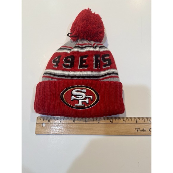 San Francisco 49ers Child Youth Knit Pom Beanie New Era Red NFL Logo Winter Hat - Picture 5 of 9